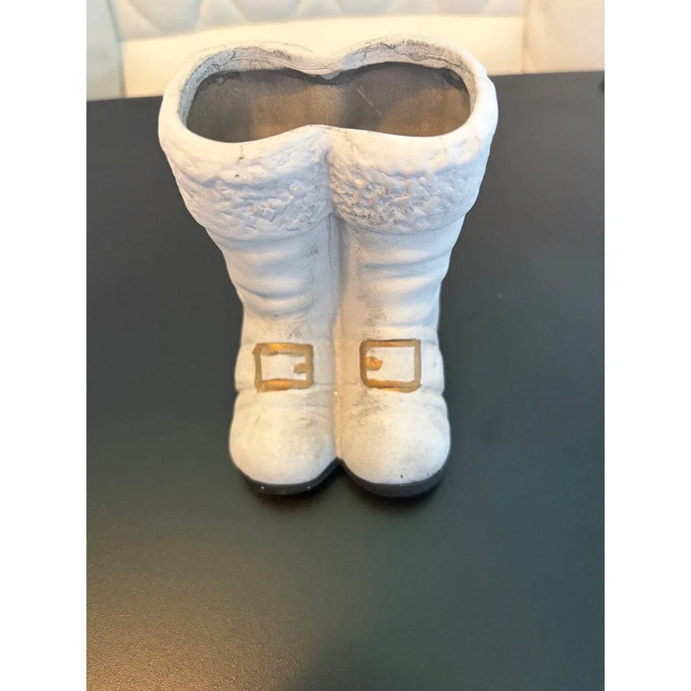 Mini Santa's Boots Ceramic Vase‎ White Gold Buckle Holiday Planter 7PT1735
